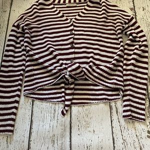 red and white stripped sweater with tie